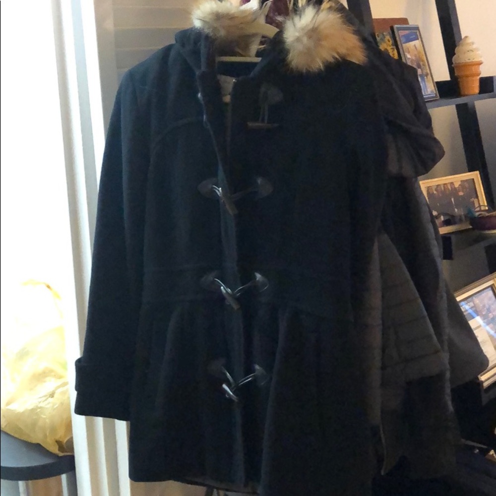 Andrew Marc black peacoat with fur hood